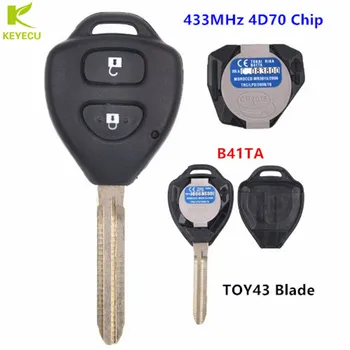 KEYECU Relacement Новый Неразрезной Дистанционный Брелок 2 Кнопки 433 МГц 4D70 Чип для Toyota Yaris 2005-2011 B41TA