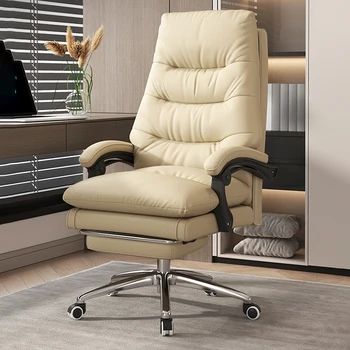 Кожаное Офисное кресло на Колесиках, Выдвижная Подставка для ног, Дизайнерское кресло с откидной спинкой, Роскошное Украшение для спальни Silla Oficina