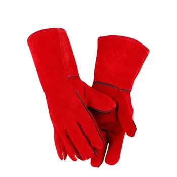Кожаные перчатки Темно-красные перчатки для чистки каминных печей Сварные швы Сварочные перчатки с длинной подкладкой чрезвычайно теплые