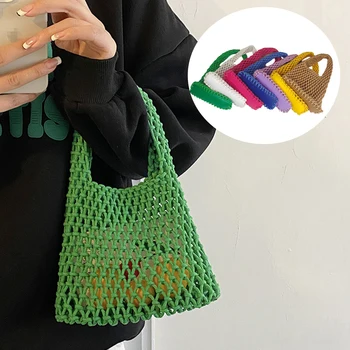 Новая рыболовная сеть, тканая сумка через плечо для женщин, хлопковые сумки ручной работы, Сетчатая пляжная сумка с выдалбливающейся подкладкой
