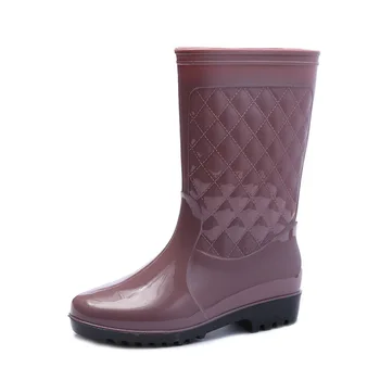 Новинка 2023 года, женские модные непромокаемые сапоги из ПВХ, непромокаемые клетчатые сапоги-дождевики до середины икры, Женская Водонепроницаемая обувь, Резиновые сапоги